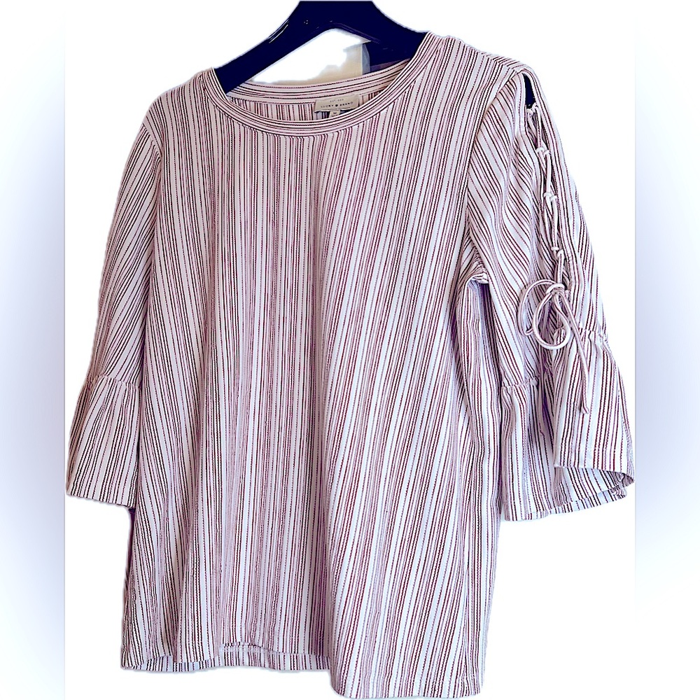 Lucky Red & White Striped Lace-Up 3/4 Length Sleeves Medium